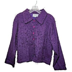 Silver Stream Textured Cotton Jacket Top Purple Frayed Look Women's Small